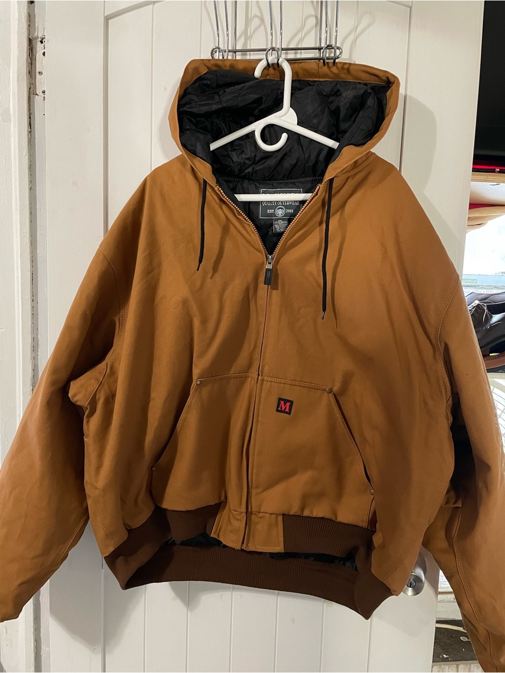 Men's Hooded Work-Style Puffer Jacket in Brown